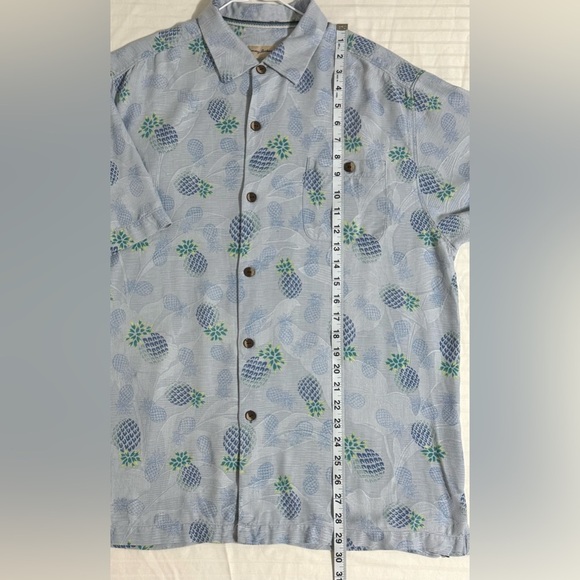 Tommy Bahama Silk Hawaiian Pineapple Shirt Short Sleeve Button Up Blue Large - Picture 8 of 10